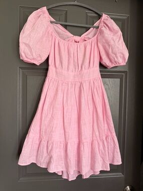 Women's Pink Puff-Sleeve Mini Dress - Sweet Summer Style